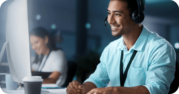 happy man using headset